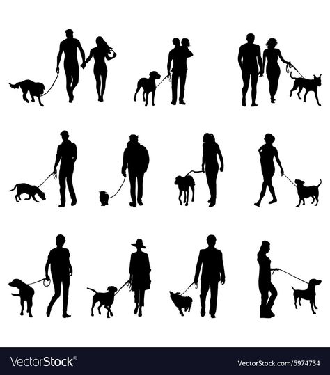 Woman And Dog Silhouette, Dog Hospital, People With Dogs, Walking Silhouette, Silhouettes Of People, Silhouette Architecture, Dog Silhouettes, People Cutout, Silhouette Drawing