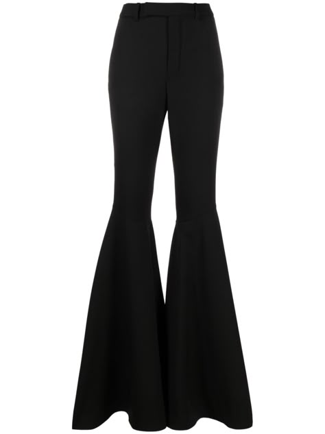 black wool blend tailored cut high waist belt loops flared Dress Yoga Pants, Flared Trousers, City Dress, Black Flare, High Waisted Flares, Bell Bottom Pants, Wool Trousers, Flare Trousers, Fashion Business