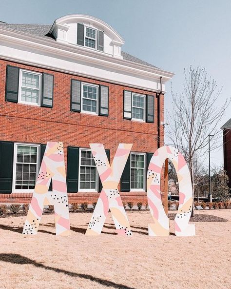 Axid Letters Painted, Greek Letter Painting Ideas, Big Sorority Letters, Greek Letters Painted Sorority, Sorority Letter Painting, Sorority Letters Painted Wooden Big, Painted Letters Sorority, Painted Sorority Letters Wooden, Sorority Letter Ideas