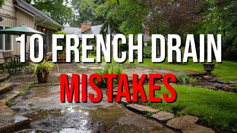 Avoid costly French drain mistakes with these expert tips! Learn how to properly connect your roof runoff system & create a dry, happy yard. French Drain Driveway, How To Build A French Drain Diy, French Drains Diy, How To Install A French Drain, French Drains Drainage Solutions, Diy French Drain Yards Backyards, Patio Drainage Solutions, French Drain Landscaping, French Drain Ideas