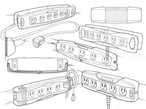 Rubbermaid FastTrack Power Strip by Mason Umholtz. Product Sketch, 13 Drawing, Extension Plug, Sick Drawings, Extension Board, Design Sketching, Line Sketch, Black And White Sketches, Industrial Design Sketch