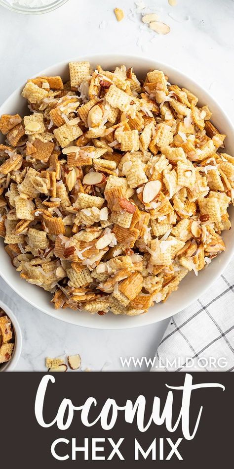 Coconut Chex Mix Recipes, Rice Chex Recipes Healthy, Gooey Almond And Coconut Chex Mix Recipe, Chex Mix Recipes Sweet And Salty, Cinnamon Chex Mix Recipes, Sweet Snack Mix Recipes, Coconut Flakes Recipe, Cinnamon Chex Mix, Salty Chex Mix