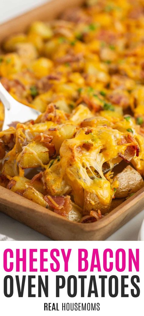 Bake Loaded Potatoes In Oven, Potato Bacon And Cheese, Cheesy Bacon Potatoes Oven, Potatoes Bacon And Cheese In Oven, Cheesy Bacon Recipes, Potatoes And Bacon In Oven, Breakfast Potatoes Cheesy, Cheesy Chicken And Bacon Potatoes, Fried Potatoes And Bacon