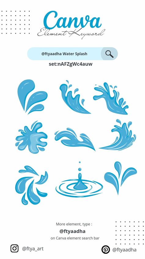 Canva Element Keyword Water Splash flowerbuck Kode Canva, Canva Keywords Elements, Canva Free Elements, Canva Keywords, Canva Frames, Keyword Elements Canva, Alphabet Photos, Canva Tips, Infographic Design Layout