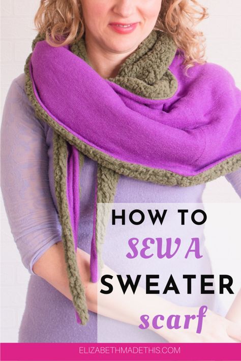 How to sew a sweater scarf (easy awesome sweater transformation) - Elizabeth Made This Sew A Sweater, Sweater Hanging, Winter Sewing Projects, Diy Sweater, Pattern Weights, Old Sweater, Altered Couture, Upcycle Sweater, Sweater Scarf