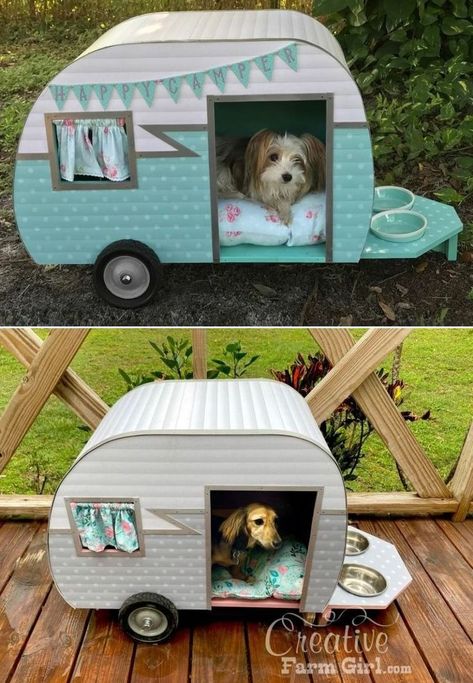 Dog house camper Camper Dog House, Dog Camper, Camper Dog, Pet Trailer, Plant City, Dog House Diy, Personalized License Plates, Retro Dog, Retro Campers