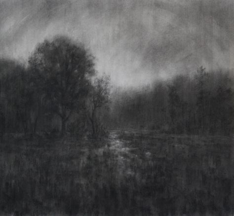 Drawing the Landscape in Charcoal - The Landscape Atelier Mass Drawing, Charcoal Landscape, Charcole Drawings, Charcoal Artwork, Vine Charcoal, Shadow Drawing, Dark Landscape, Art Charcoal, Art Painting Tools