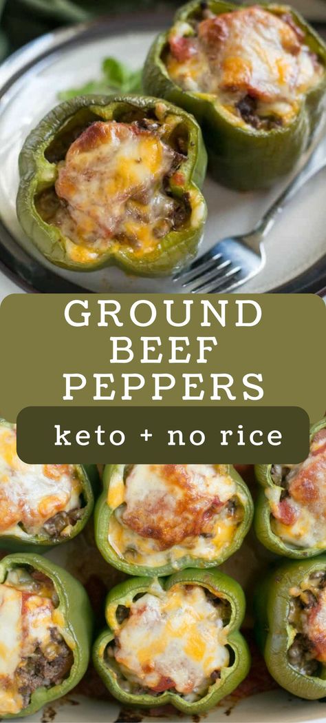 A ground beef low carb stuffed peppers recipe that makes a tasty meal by just popping it in the oven. It can even be made ahead and frozen for an easy meal any time. Healthy Stuffed Peppers | Without Rice Stuffed Peppers | Gluten Free stuffed peppers Stuffed Bell Peppers Ground Beef, Healthy Stuffed Bell Peppers, Easy Stuffed Pepper Recipe, Low Carb Stuffed Peppers, Stuffed Peppers Beef, Camping Meal Planning, Keto Stuffed Peppers, Easy Stuffed Peppers, Stuffed Peppers Healthy