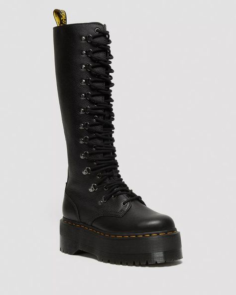 1B60 Max Hardware Leather Extra High Boots in Black | Dr. Martens Knee High Dr Martens, Knee High Docs Outfit, Job Clothes, Black Dr Martens, Leather Knee High Boots, Dr Martens Boots, Knee High Leather Boots, Dr Martens Shoes, Martens Shoes