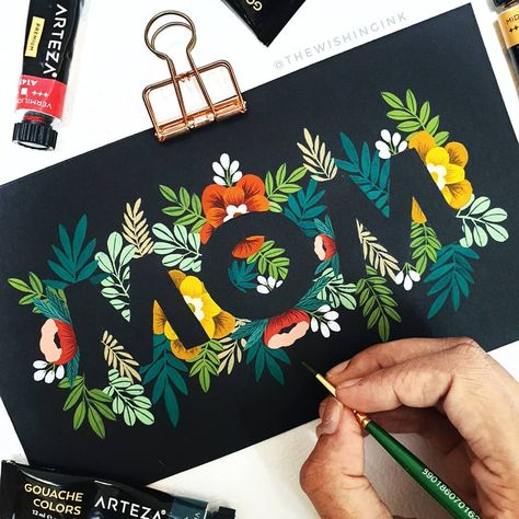 Painting Ideas To Gift Someone, Paint Ideas On Paper, Black Paper Illustration, Guache On Black Paper, Floral Gouache Painting, Cute Gouache Illustration, Gouache Black Paper, Black Watercolor Art, Painting Ideas On Black Paper