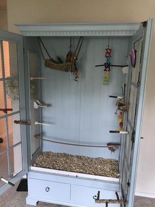 Turn a China Cabinet Into a Deluxe Bird Cage : 5 Steps - Instructables Bird Cage Furniture, Homemade Bird Cage Ideas, Large Bird Enclosure, Diy Large Bird Cage, Mess Free Bird Cage, Bird Cage Cabinet, Diy Birdcage For Birds, Natural Bird Cage, Diy Bird Cage How To Make