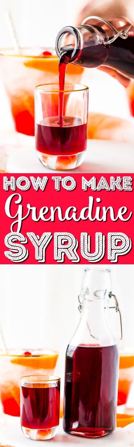 This recipe for Grenadine Syrup allows you to make this fresh and flavorful cocktail syrup right at home. Made with pomegranate juice, sugar, and lemon juice, it's ready to use in about 30 minutes and tastes so much better than that store-bought stuff! #grenadine #pomegranate #drink #cocktails Homemade Grenadine Recipe, Pomegranate Drink, Homemade Grenadine, Homemade Syrups, Grenadine Syrup, Tropical Drinks, Diy Easy Recipes, Cocktail Syrups, Homemade Condiments