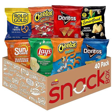 Frito Lay Fun Times Mix Variety Pack, 40 Count Snacks Package, Classic Snacks, Sour Cream Chips, Fini Tubes, Bag Of Cheetos, Chili Cheese Fritos, White Cheddar Popcorn, Cheetos Crunchy, Sun Chips