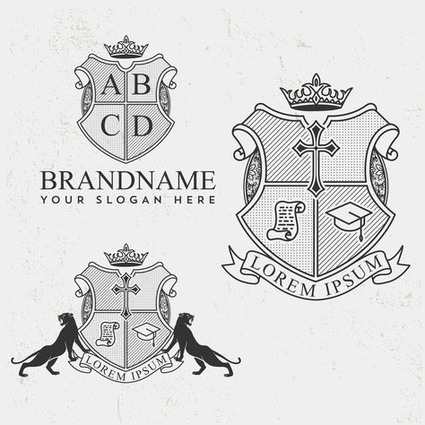 Vintage Crest Logo, Crest Design Ideas, Royal Crest Design, Crest Logo Design, Simbols Tattoo, Family Crest Symbols, Coat Of Arms Design, Rugby Logo, School Crest