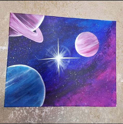 Space Painting On Canvas, Universe Painting Ideas, Easy Space Painting Ideas On Canvas, Constellation Painting Canvases, Galaxy Painting With Planets, Oil Pastel Planets, Painting Ideas On Canvas Galaxy, Space Painting Easy Acrylic, Planets Painting Easy