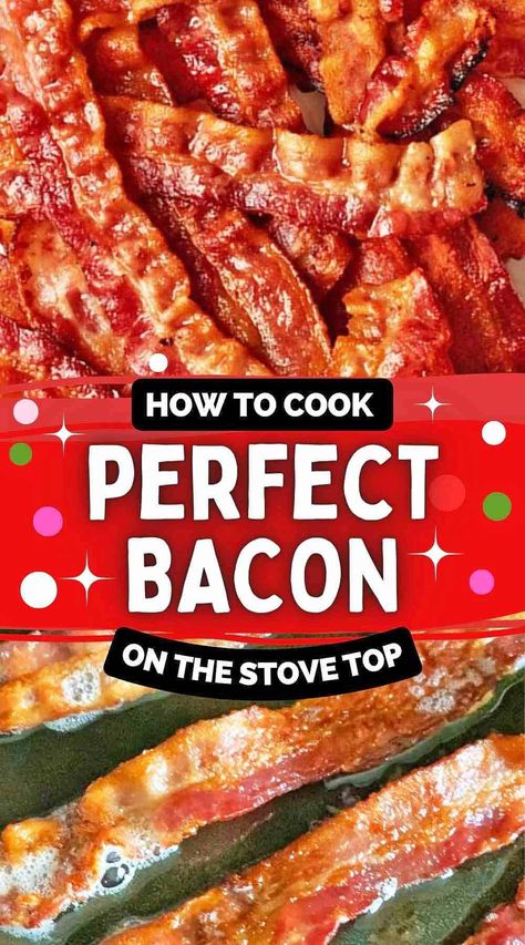 A pile of perfect bacon, and bacon cooking in a skillet on the stovetop. How To Fry Bacon In A Pan, Boiling Bacon How To, Cooking Bacon On The Stove, How To Cook Bacon On The Stove, Easy Way To Cook Bacon, How To Cook Bacon, Boil Bacon, Boiling Bacon, Brunch Recipes With Bacon