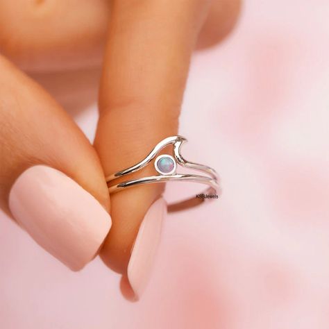 Wave Ring Silver, Surf Jewelry, Her Ring, Sea Wave, Wave Ring, Beach Lover, Wave Design, Opal Ring, Nice Things