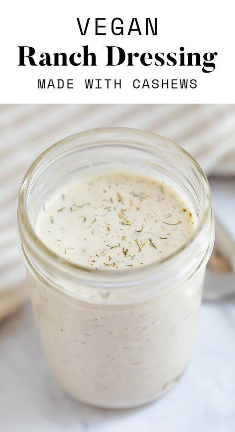 This vegan ranch is made with soaked and blended cashews. It's ultra creamy, loaded with ranch flavor and perfect for salads or as a dip! Gluten Free Ranch Dressing, Homemade Vegan Ranch Dressing, Healthy Ranch Dressing, Ranch Dressing Recipe Homemade, Vegan Ranch Dressing, Ranch Dressing Recipe, Vegan Ranch, Ranch Recipe, Vegan Mayonnaise