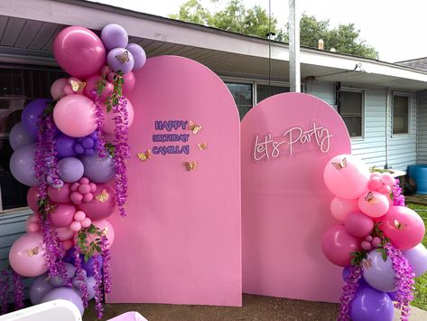 Chiara Wall backdrop + Let’s Party Neon Sign Chiara Walls With Balloons, Chiara Backdrop, Chiara Birthday Backdrop, Chiara Arch Backdrop With Balloons, Pink Chiara Backdrop, Love Balloon, Wall Backdrops, Balloon Decorations, Birthday Party Themes