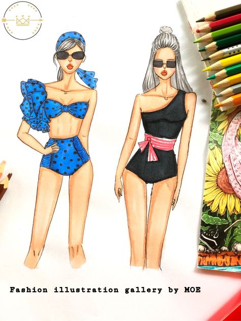 Beach Wear Illustration Sketch, Beach Wear Illustration, Swimwear Illustration, Fashion Model Sketch, Fashion Illustration Tutorial, Fashion Figure Drawing, Fashion Illustrations Techniques, Fashion Drawing Sketches, Fashion Drawing Tutorial