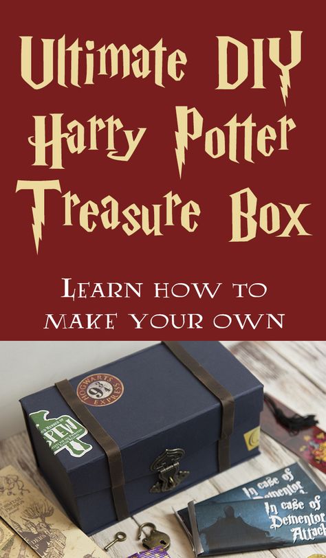 DIY Ultimate Harry Potter Treasure Box Deco Noel Harry Potter, Harry Potter Box, Harry Potter Weihnachten, Harry Potter Diy Crafts, Imprimibles Harry Potter Gratis, Harry Potter Christmas Decorations, Classe Harry Potter, Imprimibles Harry Potter, Cumpleaños Harry Potter