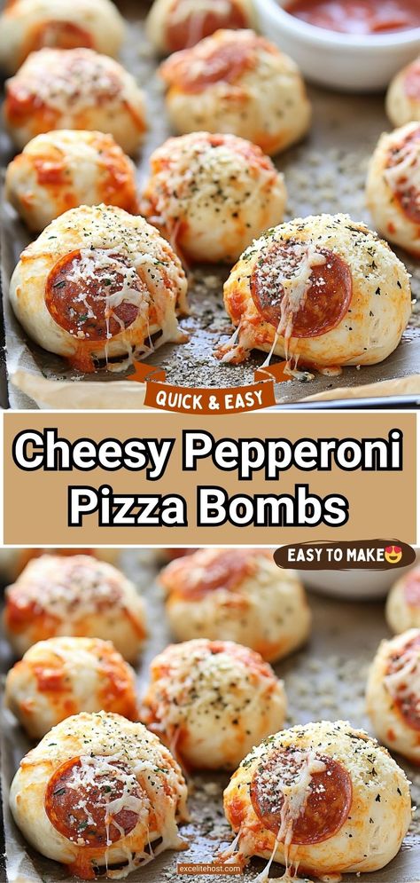 If you’re looking for a snack or appetizer that’s fun, easy, and bursting with flavor, these Cheesy Pepperoni Pizza Bombs are the perfect solution. With gooey mozzarella, savory pepperoni, and a golden, seasoned crust, every bite is a mini pizza explosion. Great for parties, game days, or a quick family treat, these pizza bombs are sure to be a hit. Pepperoni Pizza Biscuit Bites, Pepperoni Pizza Rolls Recipe, Pillsbury Pizza Crust Recipes Appetizers, Pepperoni Pizza Balls, Pepperoni Pizza Appetizers, Homemade Pizza Bites Recipe, Easy Pizza Rolls Recipes, Appetizer Pizza Recipes, Pepperoni Bites Appetizers