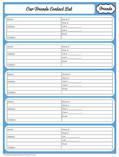 31 Days of Home Management Binder Printables: Day #10 Contacts List ~ Our Friends Contact List Template, Home Organization Binders, Household Notebook, Free Printables Organization, Family Binder, Household Binder, Home Binder, Binder Printables, Life Binder