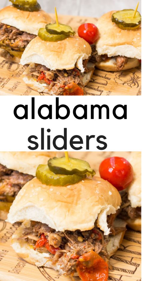 Alabama sliders - birthed by the Alabama pot roast either in your pressure cooker, slow cooker, or smoker. Zesty, spicy, and nothing less than delicious! #jaxxalicious #RollTide #Alabama Spicy Sliders, Best Sliders, Football Recipes, Ducks Football, Mississippi Pot Roast, State Foods, Pot Roast Recipes, Lifestyle Content, Printable Recipe