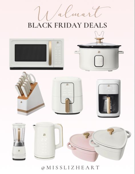 Walmart Black Friday deals. White and gold kitchen appliances form cook with beautiful brand! White Kitchen Items, White Kitchen Supplies, Gold White Kitchen Decor, White Kitchen Gold Hardware Black Stainless Steel Appliances, White And Gold Microwave, White And Gold Appliances Kitchen, White Gold Kitchen Appliances, White And Gold Kitchen Accessories, Black White Gold Kitchen Ideas