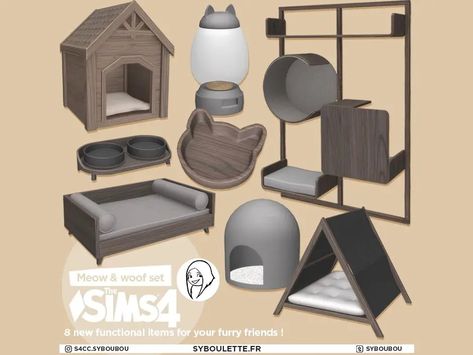 A Sims 4 custom content set This pets cc sims 4 includes 8 items:1. Dog house | 2. Automatic food dispenser | 3. Cat tree shelves | 4. Water and food bowl   | 5. Cat bowl | 6. Dog bed | 7. Cat litter | 8. Cat bed  Description I made a new set for… Read More »Meow and woof pets cc sims 4 Ts4 Cats And Dogs Cc, Sims 4 Cc Pets Clothes, Sims 4 Pet Cc Clothes, Sims 4 Cats And Dogs Cc, Sims 4 Pets Mod, Ts4 Clutter, Cc Clutter, Sims Pets, 4 Cats