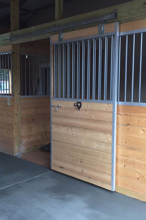 Diy Horse Stalls How To Build, Horse Stalls Ideas, Stall Doors For Horses, Diy Stall Doors, Easy Horse Stalls, Diy Horse Stalls, Horse Stalls Diy, Simple Horse Barns, Horse Stalls Doors