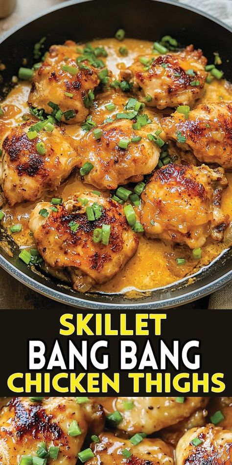 🔥 Craving something delicious? Try these Skillet Bang Bang Chicken Thighs – juicy, tender, and packed with a sweet and spicy bang bang sauce that will leave your taste buds begging for more! 🍗

Ready to make dinner extraordinary? Save this Pin and try it tonight! 👉 Don't forget to share your delicious results with us! 🍽️

#BangBangChicken #SkilletChicken #ChickenThighs #EasyDinner Bang Bang Chicken Recipe, Bang Bang Sauce, Bang Bang Chicken, Golden Chicken, Sriracha Chicken, Shredded Chicken Recipes, Boneless Chicken Thigh Recipes, Work Meals, Boneless Skinless Chicken Thighs