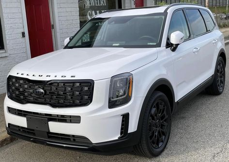 Kia Telluride EX Nightfall Edition 2023 Kia Telluride Interior, Kia Telluride Nightfall, Kia Telluride, Black Rims, Car Stuff, Suv Car, Suv, Vehicles, White