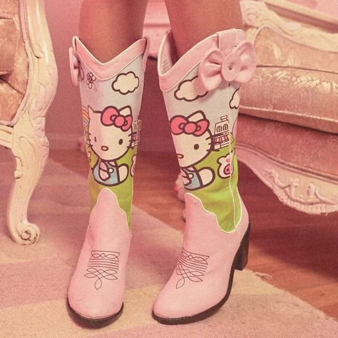 Hello Kitty Cowboy Boots, Cowgirl Hello Kitty, Hello Kitty Boots, Hello Kitty Rainbow, Shoes Graphic, Platforms Shoes, Pink Cowboy Boots, Volatile Shoes, Hello Kitty Shoes