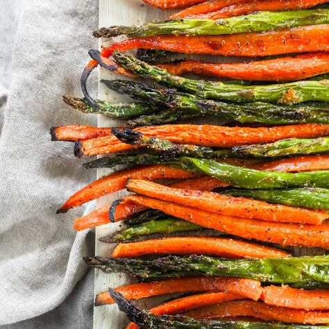 Roasted Carrots And Asparagus, Glazed Roasted Carrots, Carrots And Asparagus, Honey Glazed Roasted Carrots, Honey Roasted Carrots, Lemon Asparagus, Honey Glazed, Honey Glaze, Carrot Recipes