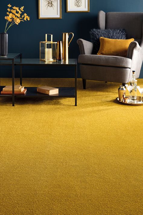 Whatever the weather is like with you, we're shining some light with a fabulous new floor from our new Stainfree Caress collection. Not only does our latest collection add the wow factor, but it's also a practical choice that will cope with the odd spill and mishap. Free samples available via the link. #interiordesign #carpet #homedecor #carpets #design #home #carpetdesign #patternedfloors #wilton #patterncarpet #livingroom Gold Carpet, Carpets Design, Yellow Carpet, Shrinking Violet, Flat Decor, Durable Carpet, Bedroom Orange, Colour Trends, Flooring Inspiration