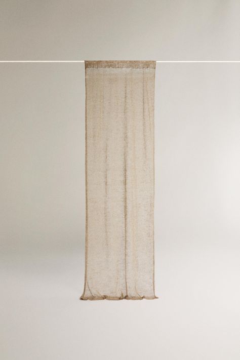 LINEN MESH CURTAIN Drapes With Valance, Wabi Sabi Curtain Ideas, Zara Home Curtains, Rooms With Curtains, Wabi Sabi Curtains, Shear Curtains, Parisian Windows, Curtain Box, Linen Shower Curtain