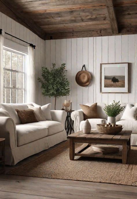 Farmhouse Vibes Aesthetic, Modern Farmhouse Couches, Modern Farmhouse Living Room Dark Floors, Simple Modern Farmhouse Living Room, Farmhouse Den Family Rooms, Cottage Lounge Room, Country Lounge Room Ideas, Cottage Feel Living Room, Old Country Living Room