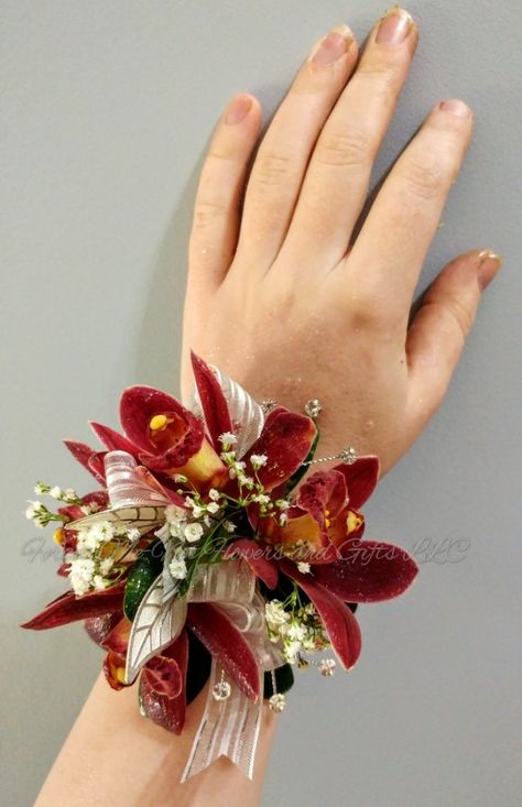 Deep Red Corsage, Red Flower Corsage, Red Prom Corsage, Prom Corsage Red, Enchanted Forest Prom, Valentines Dance, Red Corsages, Boutonniere Ideas, Dance Flowers