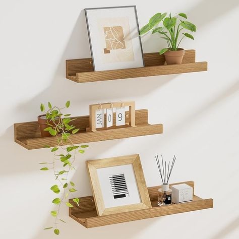 Amazon.com: Heimlove Floating Shelves Set of 3, Picture Ledge Shelf, 16 inch Floating Shelves for Wall, Floating Shelves with Lip for Living Room,Bedroom,Bookshelf,Nursery-Natural Oak : Home & Kitchen Floating Shelves With Lip, Shelves With Lip, Wall Floating Shelves, Bedroom Bookshelf, Picture Ledge Shelf, Bookshelves In Bedroom, Shelves For Wall, Ledge Shelf, Wooden Floating Shelves