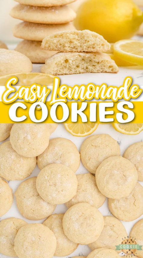 Lemonade Cookies, Easy Lemonade, Lemon Cookies Easy, Lemon Biscuits, Lemon Drop Cookies, Drop Cookie Recipes, Lemon Cookies Recipes, Lemon Sugar Cookies, Cake Mix Cookie Recipes