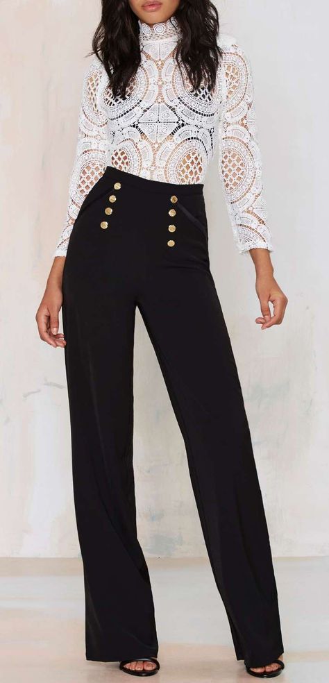 Misha Collection Katia Palazzo Pant - High waist pant, lacey top Palazzo Pant, Futuristic Fashion, Work Attire, Palazzo Pants, Look Chic, Ootd Fashion, Outfits Casuales, White Top, Fashion Sense