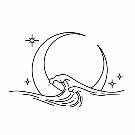 Art Flash Tattoo, Moon Sea, Art Flash, Line Art Minimalist, Sea Tattoo, Wave Tattoo, Flash Sheet, Minimalist Line Art, Owl City