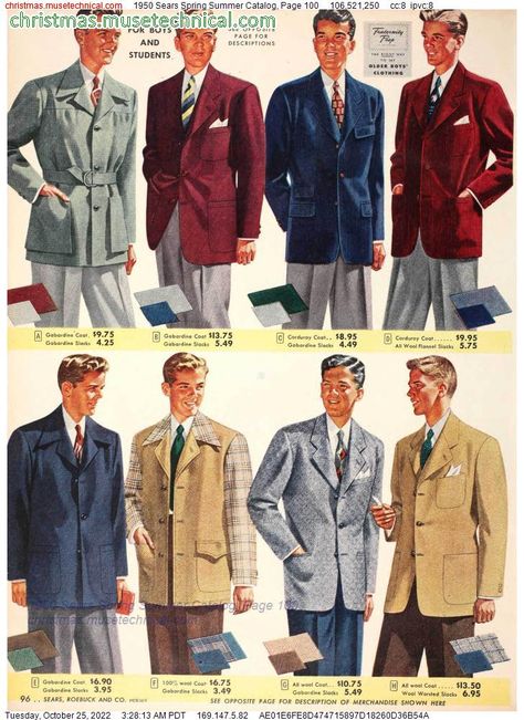 1950 Sears Spring Summer Catalog, Page 100 - Catalogs & Wishbooks Mens 50s Fashion, 50s Fashion Men, 1950s Fashion Men, 1950s Mens Clothing, 1950s Fashion Menswear, 50s Mens Fashion, 1950 Men, Men's Fashion Illustration, 1950s Men