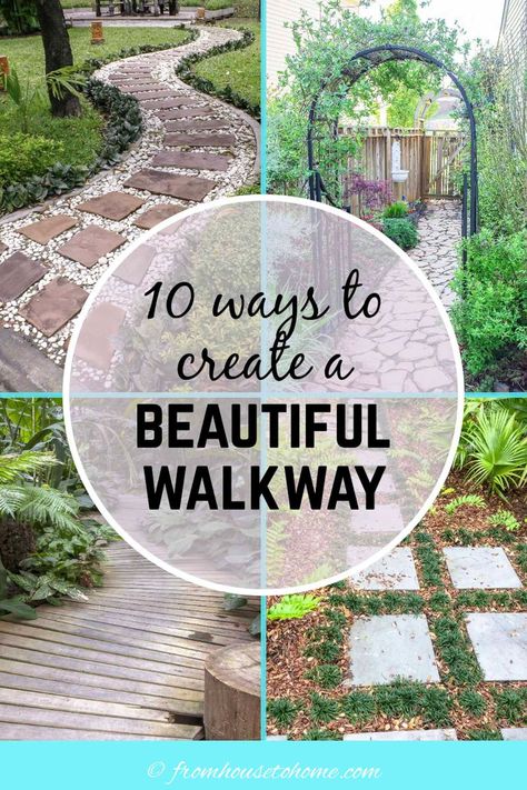 Small Garden Walkways Pathways, Outdoor Brick Walkway, Small Pathways Ideas Walkways, Brick Pathway Diy Easy, Garden Brick Pathway Ideas, How To Make A Walkway, Sloped Walkway Pathways, Garden Paths And Walkways On A Slope, Brick Pathways Walkways