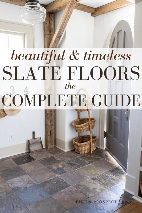 Slate Flooring: A Complete Guide to Its Beauty, Benefits & Challenges - Pine and Prospect Home Slate Tile Floor Kitchen, Slate Floor Kitchen, Pine And Prospect Home, Pine And Prospect, Slate Floors, Slate Kitchen, Slate Countertop, Slate Floor, Tiles Living Room