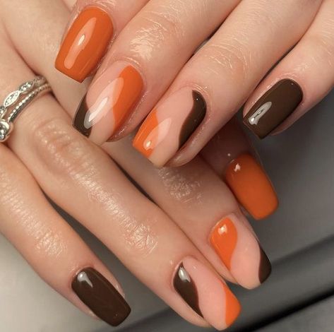 Nail Art Orange, Brown Nail, Orange Nail Designs, Brown Nails Design, Orange Nail, Cute Gel Nails, Thanksgiving Nails, Colorful Nail Designs, Pretty Nail Art