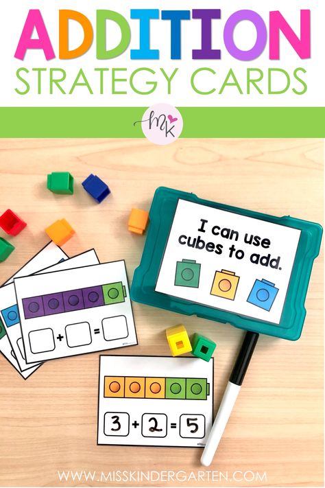 Your kindergarten and first grade students will love these addition task cards! These simple activities are a great way to help your students practice adding as you are introducing addition strategies. With these cards your students can practice adding numbers to 10 using manipulatives, drawings, or mental math. These hands-on cards make great math centers, morning work centers, or fast finishers activities. (Kindergarteners, first graders, 1st grade) Manipulative Math Activities, Addition Projects Kindergarten, Addition Manipulatives Kindergarten, Math Cube Activities Kindergarten, Adding To 5 Kindergarten, Adding 1st Grade, Addition To 5 Activities, Counting On To Add Activities First Grade, Hands On Math Kindergarten