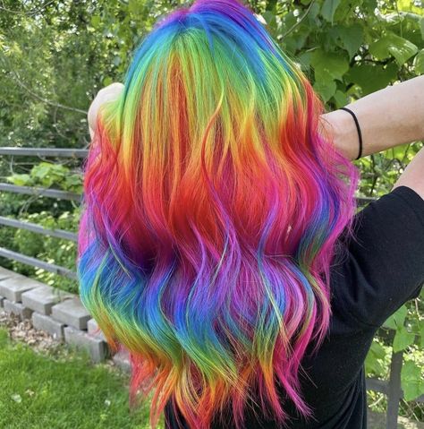 Dyeing Natural Hair, Rainbow Underneath Hair, Neon Rainbow Hair, Unusual Hairstyles, Breathing Art, Exotic Hair Color, Pride 2024, Hedgehog Craft, Colorful Hairstyles