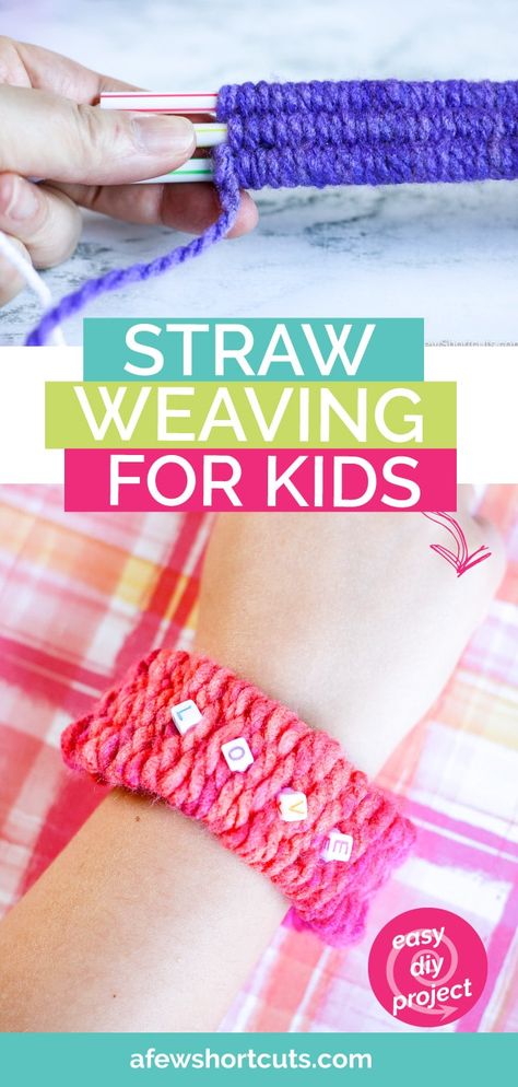 Diy Straw Crafts, Weaving Bracelets, Yarn Crafts For Kids, Diy Straw, Straw Crafts, Weaving For Kids, Straw Weaving, Summer Camp Crafts, Easy Face Mask Diy